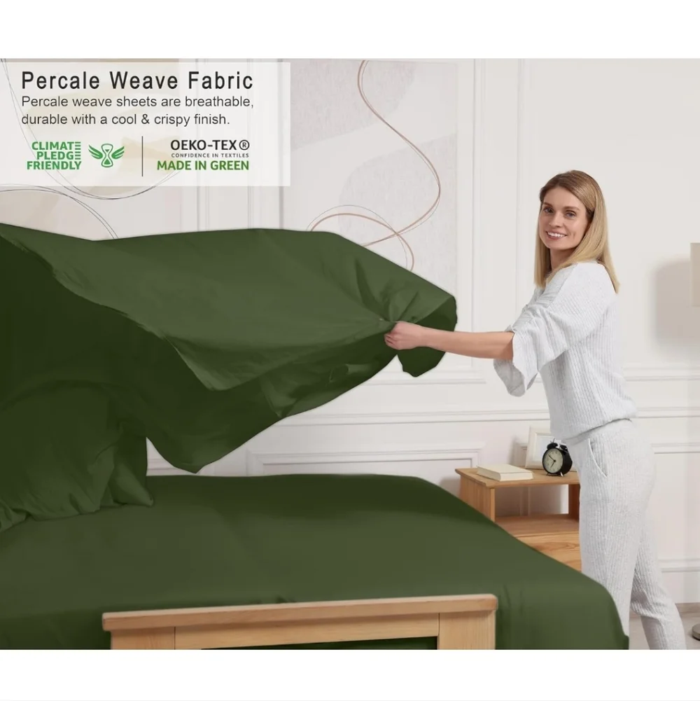 RUVANTI 100% Cotton Sheets – California King Percale Bedding, Cooling Breathable
